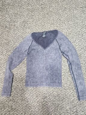 PINK Victoria's Secret Heather Slate Blue Active Scoop Neck Top